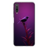 Le Balvo Samsung Galaxy A7 2018 Uyumlu Mor Kuş Dalda Baskılı Silikon Kılıf