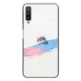 Le Balvo Samsung Galaxy A7 2018 Uyumlu Pembe Mavi Kedi Baskılı Silikon Kılıf