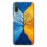 Le Balvo Samsung Galaxy A7 2018 Uyumlu Sarı Mavi Ağaç Baskılı Silikon Kılıf