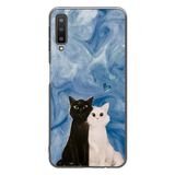 Le Balvo Samsung Galaxy A7 2018 Uyumlu Siyah ve Beyaz Kedi Baskılı Silikon Kılıf