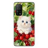 Le Balvo Xiaomi Mi 10 T Uyumlu Kirazlı Kedi Baskılı Silikon Kılıf