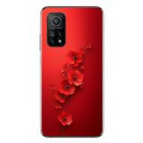Le Balvo Xiaomi Mi 10 T Uyumlu Kırmızı Kardelenler Baskılı Silikon Kılıf