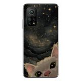 Le Balvo Xiaomi Mi 10 T Uyumlu Siyah Gökyüzülü Kedi Baskılı Silikon Kılıf