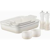 Le Creuset 5 Parça Seramik Fırın Kabı ve Tuz-Biber Değirmeni Seti - Krem