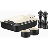 Le Creuset 5 Parça Seramik Fırın Kabı ve Tuz-Biber Değirmeni Seti - Mat Siyah