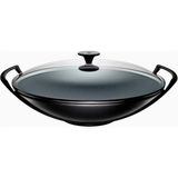 Le Creuset Döküm Wok Tava Cam Kapaklı 36 cm - Siyah