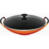 Le Creuset Döküm Wok Tava Cam Kapaklı 36 cm - Turuncu