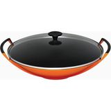 Le Creuset Döküm Wok Tava Cam Kapaklı 36 cm - Turuncu