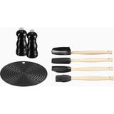 Le Creuset Silikon 7 Parça Mutfak Spatula ve Tuz-Biber Değirmeni Seti - Siyah