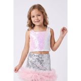 Le Mabelle Beyaz Kare Yakalı Pullu Kız Çocuk Kolsuz Crop Bluz - Cintia