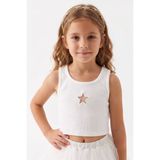Le Mabelle Beyaz Yıldız Nakışlı Fitilli Askılı Kız Çocuk Crop Bluz - Cindy