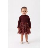 Le Mabelle Bordo Yıldız Baskılı Tül Etekli Kız Bebek Elbise - Karen - 1 Yaş