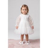 Le Mabelle Ekru Kelebek Kanatlı Kız Bebek Elbise - Kate - 1 Yaş