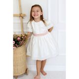 Le Mabelle Ekru Önü Incili Kısa Kollu Kız Çocuk Elbise - Rena - 1 Yaş - 0019 Bej