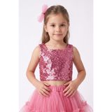 Le Mabelle Fuşya Kare Yakalı Pullu Kız Çocuk Kolsuz Crop Bluz - Cintia