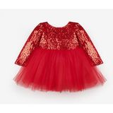 Le Mabelle Kırmızı Pullu Uzun Kollu Kız Bebek Elbise - Berry - 00-Kırmızı