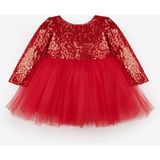 Le Mabelle Kırmızı Pullu Uzun Kollu Kız Bebek Elbise - Irene - 00-Kırmızı - 2 - 3 Yaş