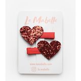 Le Mabelle Kırmızı Simli Kalp Figürlü 2'li Kız Çocuk Klips Toka