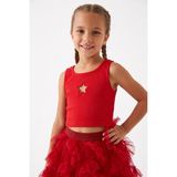 Le Mabelle Kırmızı Yıldız Nakışlı Fitilli Askılı Kız Çocuk Crop Bluz - Cindy - 8 Yaş