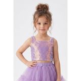 Le Mabelle Lila Kare Yakalı Pullu Kız Çocuk Kolsuz Crop Bluz - Cintia - 6 Yaş