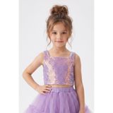 Le Mabelle Lila Kare Yakalı Pullu Kız Çocuk Kolsuz Crop Bluz - Cintia