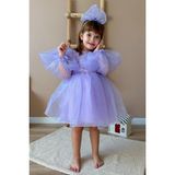Le Mabelle Lila Uzun Kollu Organze Kız Çocuk Parti Elbisesi - Sage - 6 Yaş - 01P-Pembe