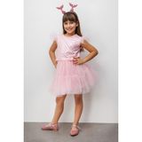 Le Mabelle Pembe Deniz Kızı Desenli Tül Detaylı Crop Etek Takım - Tammy - 7 Yaş