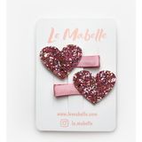 Le Mabelle Pembe Simli Kalp Figürlü 2'li Kız Çocuk Klips Toka