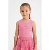 Le Mabelle Pembe Yıldız Nakışlı Fitilli Askılı Kız Çocuk Crop Bluz - Cindy