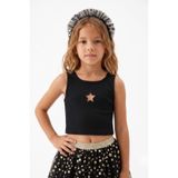 Le Mabelle Siyah Yıldız Nakışlı Fitilli Askılı Kız Çocuk Crop Bluz - Cindy