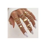 Le Manolia Accessories 21 Adet Zirkon Taşlı Çoklu Yüzük Seti Ayarlanabilir Eklem Yüzük Kombin Kalp Kelebek Yüzük Seti-022