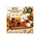 Le Paon 12'li Set 5.5 cm Dikey Çizgili Cam Sosluk - Mini Reçellik, Kahve Yanı Lokumluk ve Çerezlik