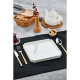 Le Paon 23 cm Lüks Beyaz Porselen Sunum Tabağı Modern Kare Kahvaltı ve Servis Tabağı