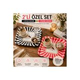 Le Paon 2'li Set 23 cm Kare Metal Sunum Tepsisi - Kuş Desenli Siyah ve Pembe Kahve Tepsisi Takımı