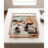 Le Paon 30 cm Dekoratif Lüks Tepsi - Mermer Desenli Rose Gold Metal Organizer, Söz Nişan Tepsisi, Sunum Tepsisi - Beyaz