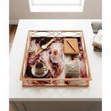 Le Paon 30 cm Dekoratif Lüks Tepsi - Mermer Desenli Rose Gold Metal Organizer, Söz Nişan Tepsisi, Sunum Tepsisi - Kahve