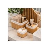 Le Paon 3'lü Bambu Organizer Seti Kumaş Astarlı Saklama Kutusu Çekmece Dolap Banyo Mutfak Düzenleyici
