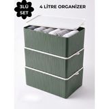Le Paon 3'lü Çok Amaçlı Düzenleyici Kutusu Seti - 4 Litre Kapaklı Dolap ve Çekmece Içi Lüks Organizer Takımı - Yeşil