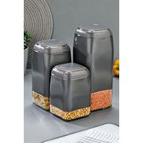 Le Paon 3’lü Tuşlu Vakumlu Kavanoz Seti 1800 ml – 1500 ml – 1300 ml Hava Geçirmez Saklama Kabı - Gri