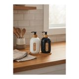 Le Paon Cam Sıvı Sabunluk Seti 500 ml 2'li Bambu Detaylı Mutfak ve Banyo Sabunluk Takımı