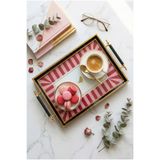 Le Paon Gold Kuş Figürlü Cam Kahve Tepsisi - 42x27 cm Modern Dekoratif Sunum Tepsisi