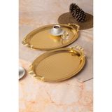 Le Paon Metal Gold & Gümüş 2’li Oval Tepsi Seti – Zarif Desenli Servis ve Sunum Tepsisi, Kararmaz, Solmaz