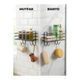 Le Paon Yapışkanlı Askılı Banyo Mutfak Rafı - Paslanmaz Metal Şampuanlık ve Baharatlık