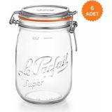 Le Parfait Super Cam Kavanoz 1l (6 Adet) – Hermetik Kapaklı Fransız Konserve & Fermentasyon Kavanozu – Turşu, Kefir, Yoğurt, Sos ve Saklama İçin
