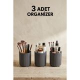 LE PARİS 3 Adet Makyaj Fırçası Ve Tarak Düzenleyici | Çok Amaçlı Kozmetik | Banyo Düzenleme Kutusu | Organizer | 900 ML | Gri