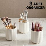 LE Paris 3 Adet Makyaj Fırçası ve Tarak Düzenleyici Çok Amaçlı Kozmetik Banyo Düzenleme Kutusu Organizer Seti - Beyaz