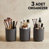 LE Paris 3 Adet Makyaj Fırçası ve Tarak Düzenleyici Çok Amaçlı Kozmetik Banyo Düzenleme Kutusu Organizer Seti - Gri