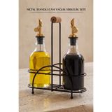 LE PARİS 3'lü Set Metal Stantlı Damlatmaz Başlıklı Cam Yağlık Sirkelik Sosluk Takımı | Yağlık | Sirkelik | Sosluk | 250 ML