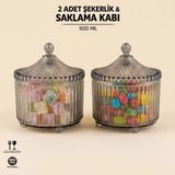 LE Paris Ayaklı Kapaklı Akrilik Şekerlik Sunumluk 2'li Set | Lokumluk Çok Amaçlı Şık Sunumluk | 500 ML - Füme