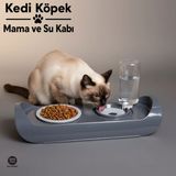 LE Paris Kedi Köpek Mama ve Su Kabı | Otomatik Suluk 500 ml | Standlı Mama Kabı Bpa | Free Set - Gri